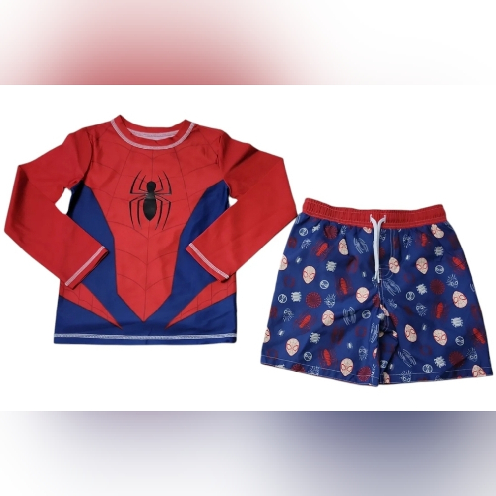 Spiderman - 2 Pc - UPF+ 50 Long Sleeve Rash Guard & Swim Trunk Set - RRR Apparel